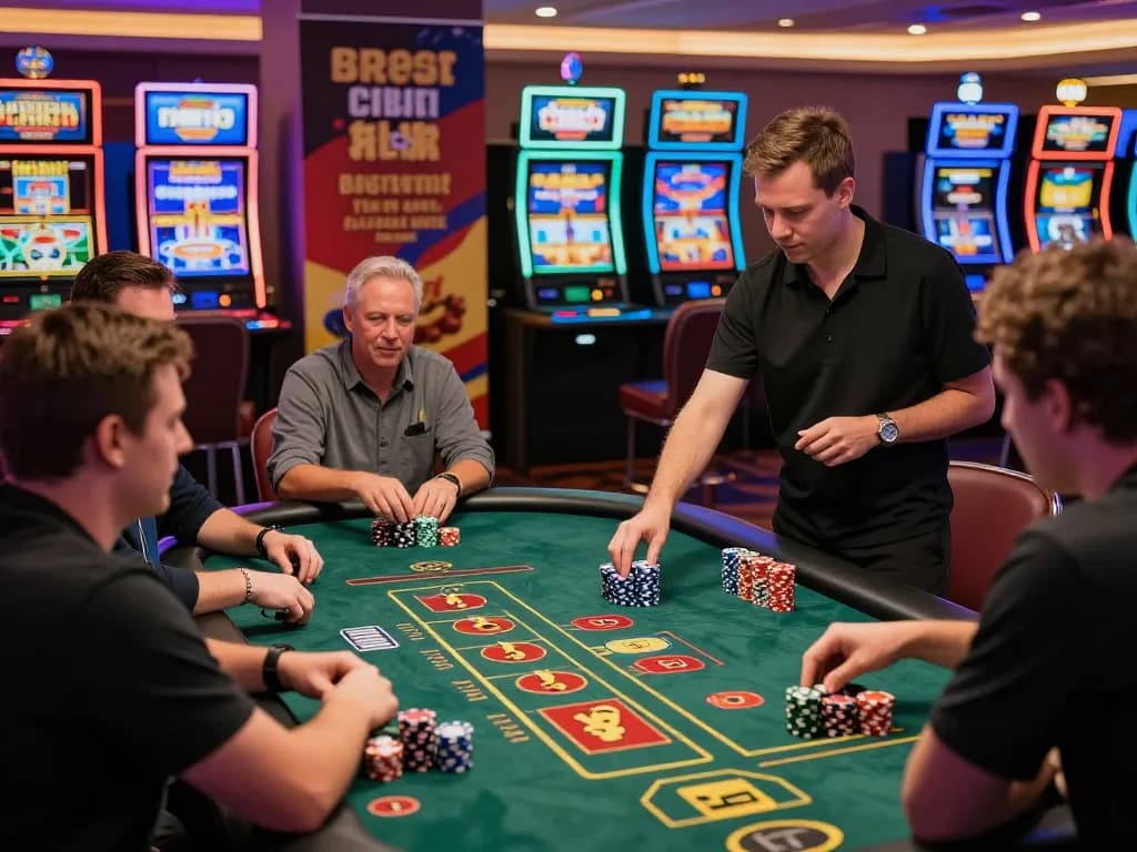 Exciting free credit baccarat gaming scene with enthusiastic players and vibrant casino atmosphere.