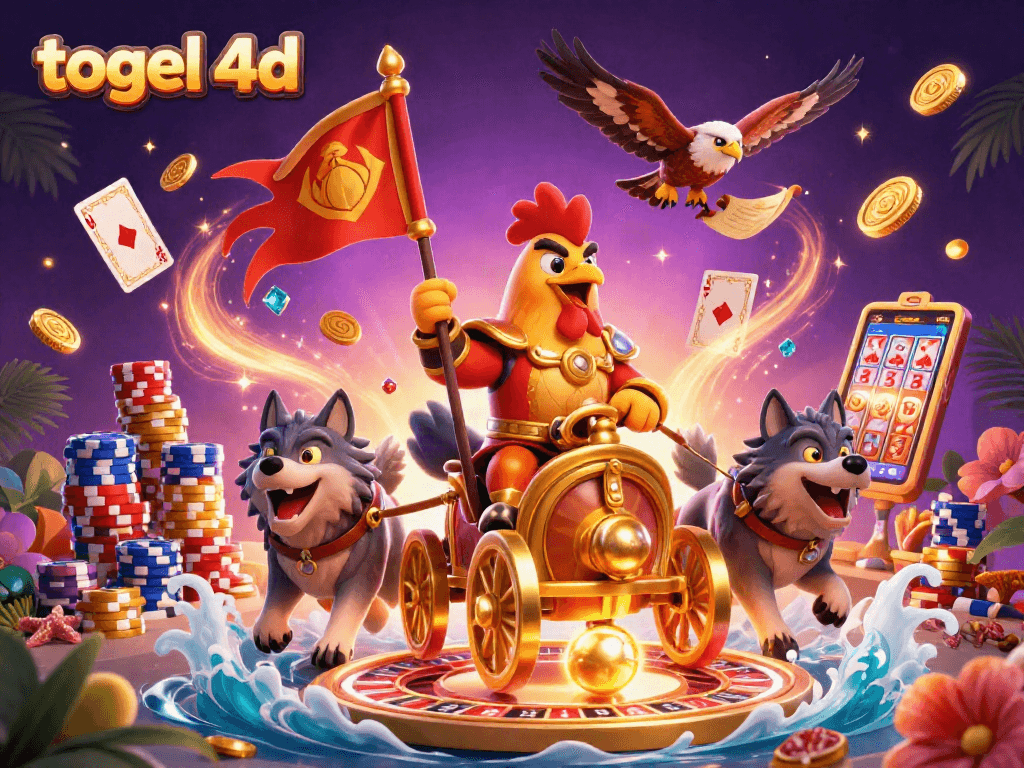 Engage with exciting togel 4d game action featuring a cartoon rooster warlord in ultra-detailed 3D.