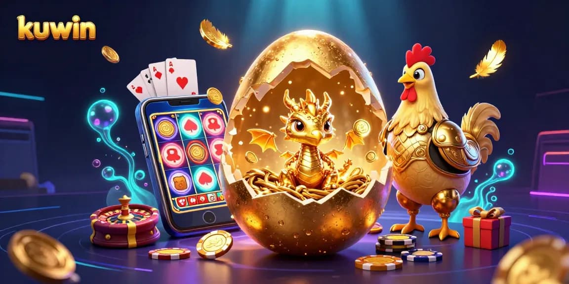 kuwin captures the excitement of casino gaming with a golden dragon and dynamic slot elements.