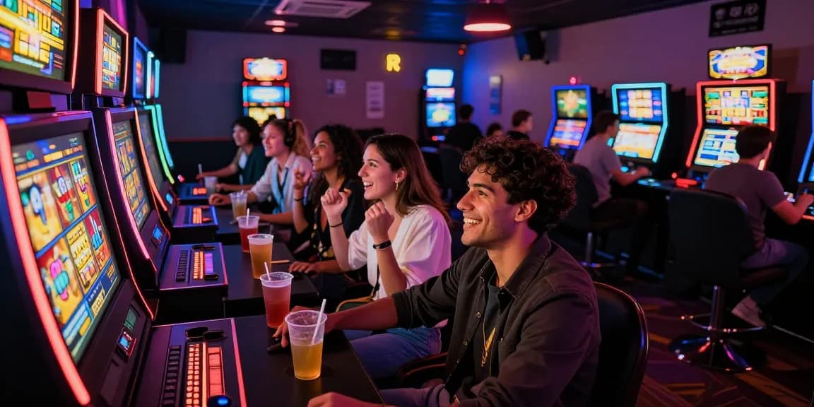 Slot gacor malam ini, teman-teman merayakan kemenangan di lounge permainan malam yang ramai.
