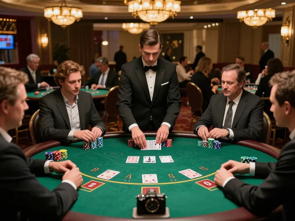 Players enjoying an intense game of blackjack at the casino while strategizing around the HM88 table