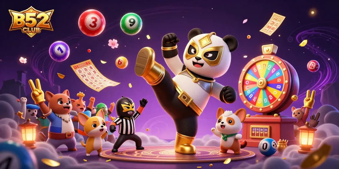 Experience the thrilling action of B52CLUB with a panda wrestler and a chihuahua referee capturing the excitement!