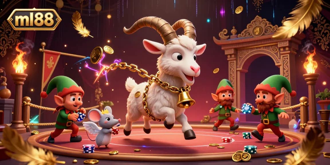 Experience the lively ambiance of ml88 with a Krampus-goat running a holiday casino while gremlins steal chips.