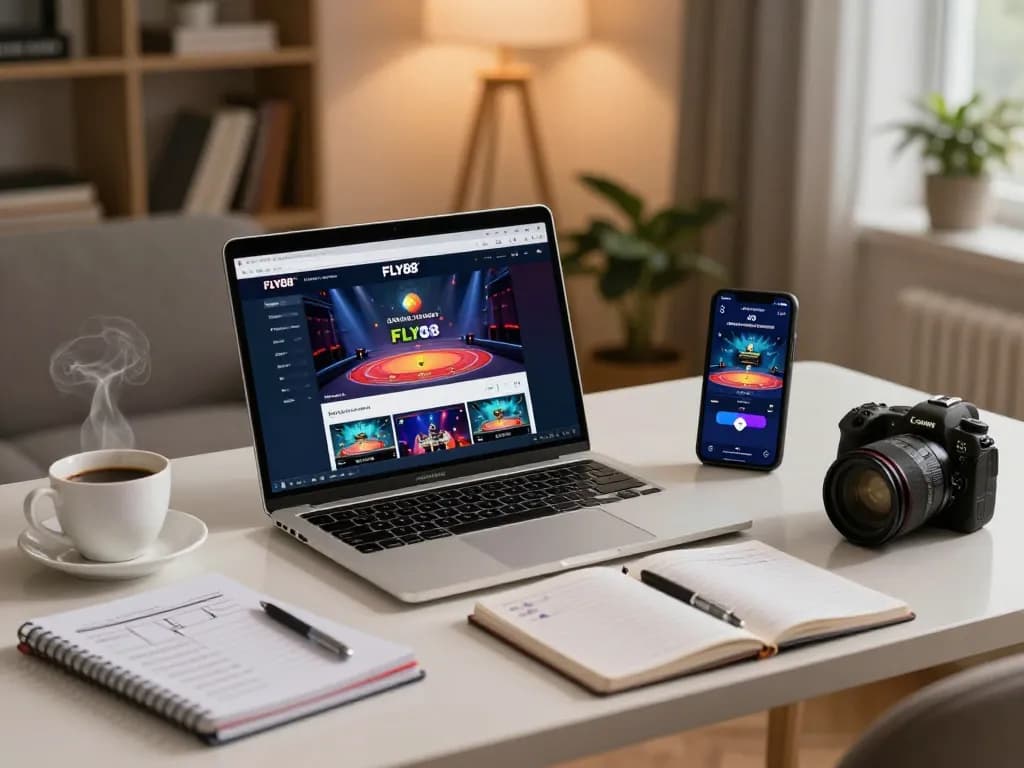 Engaged player using FLY88MB interface on laptop for online casino gaming