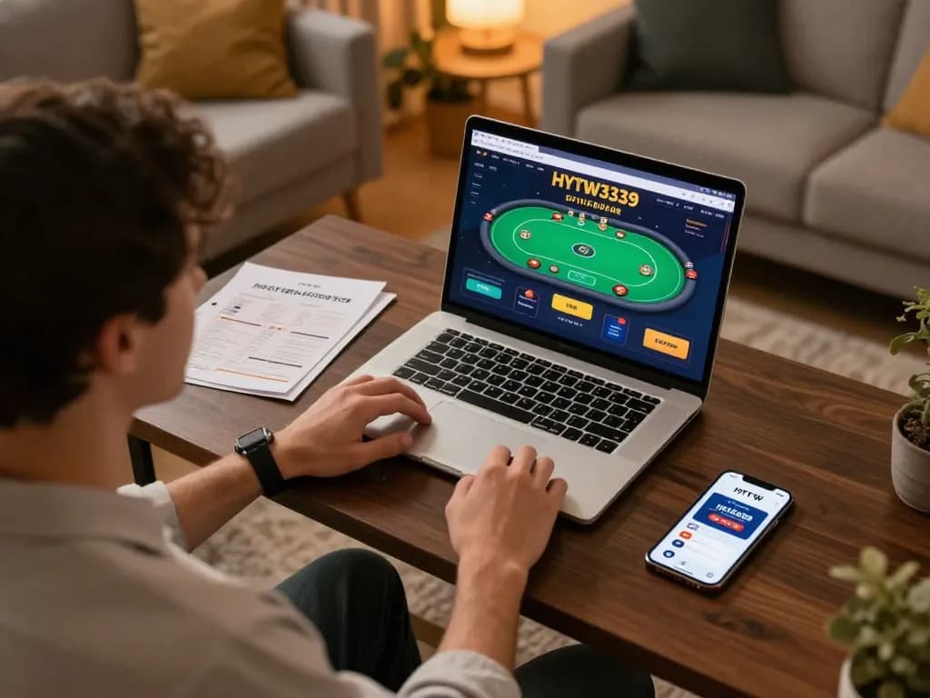Engaged user playing HYTW3339 đăng nhập poker online while analyzing strategy notes in a cozy setting.