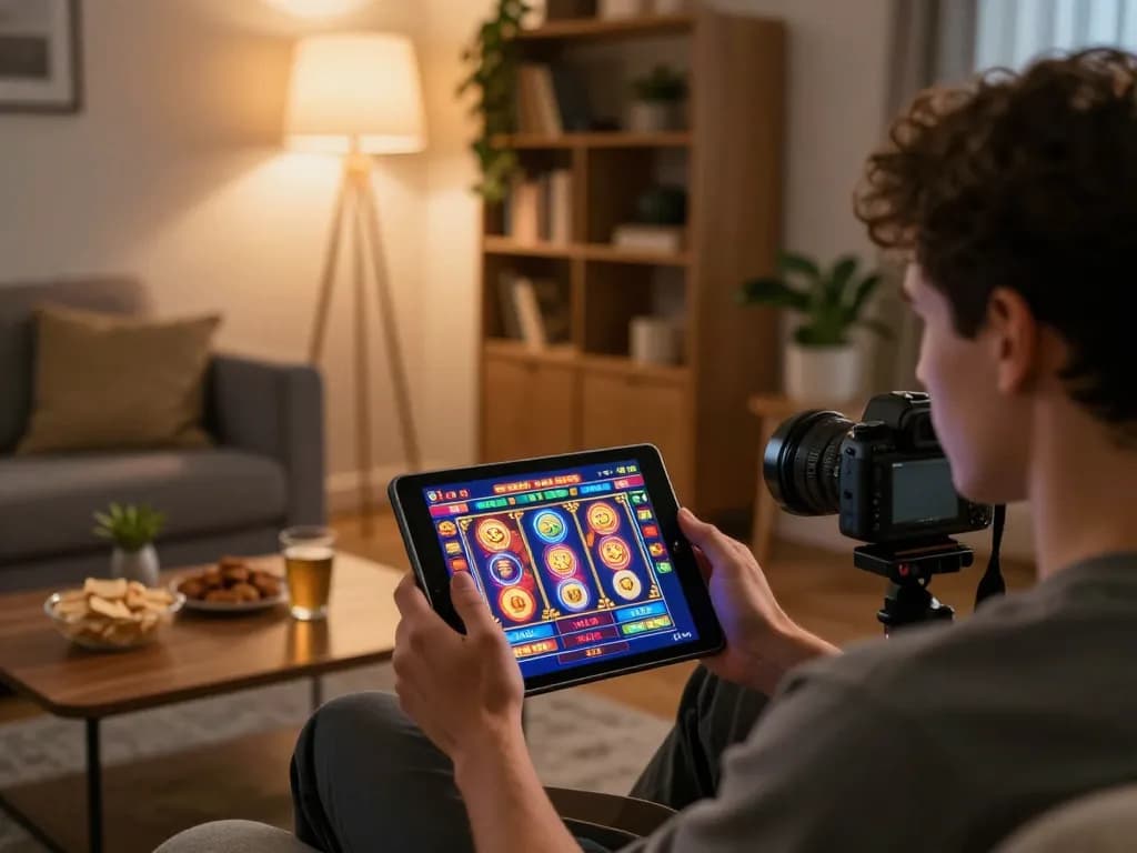 ATQ player enjoying a thrilling online slot game experience on a tablet in a cozy living room setting.