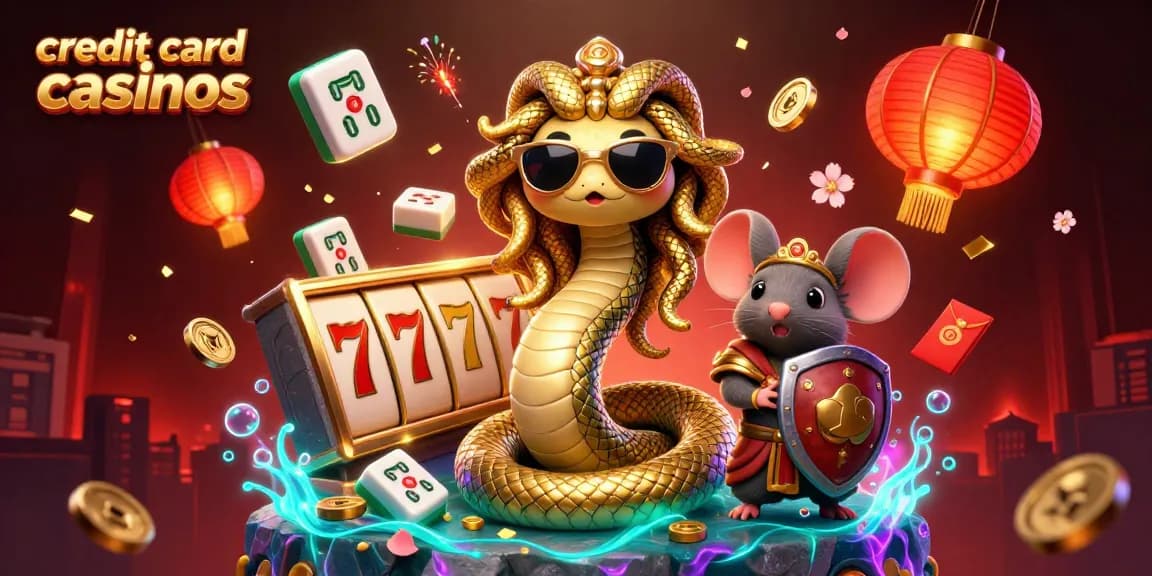 Experience thrilling gaming action at credit card casinos with cute characters and festive elements.