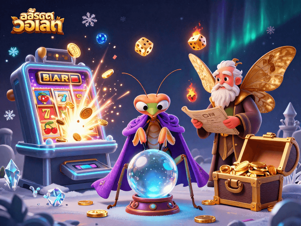 Spin the slot machine and win big with สล็อตวอเลท at this dynamic casino scene illustration.