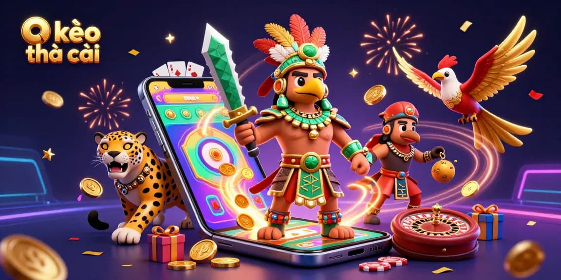 Engage in kèo nhà cái with vibrant characters and thrilling sports betting elements in a 3D illustrated scene.