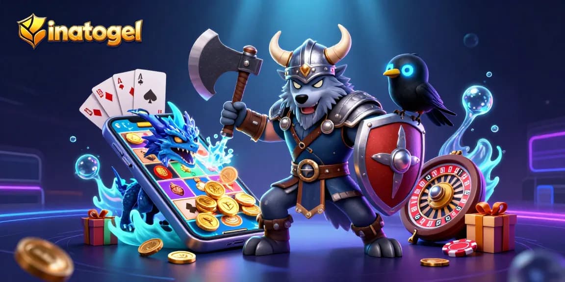 Inatogel menampilkan Viking, naga, dan burung gagak dalam ilustrasi kasino yang berwarna-warni.