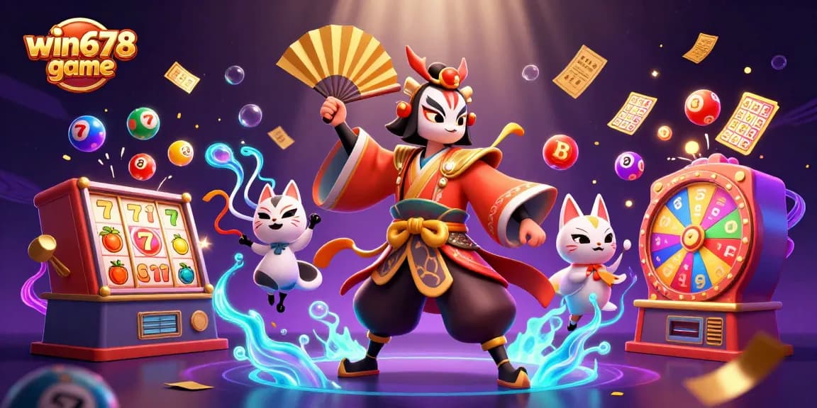 Engage with the vibrant win678 game featuring dynamic slots, colorful lottery elements, and immersive gaming characters.