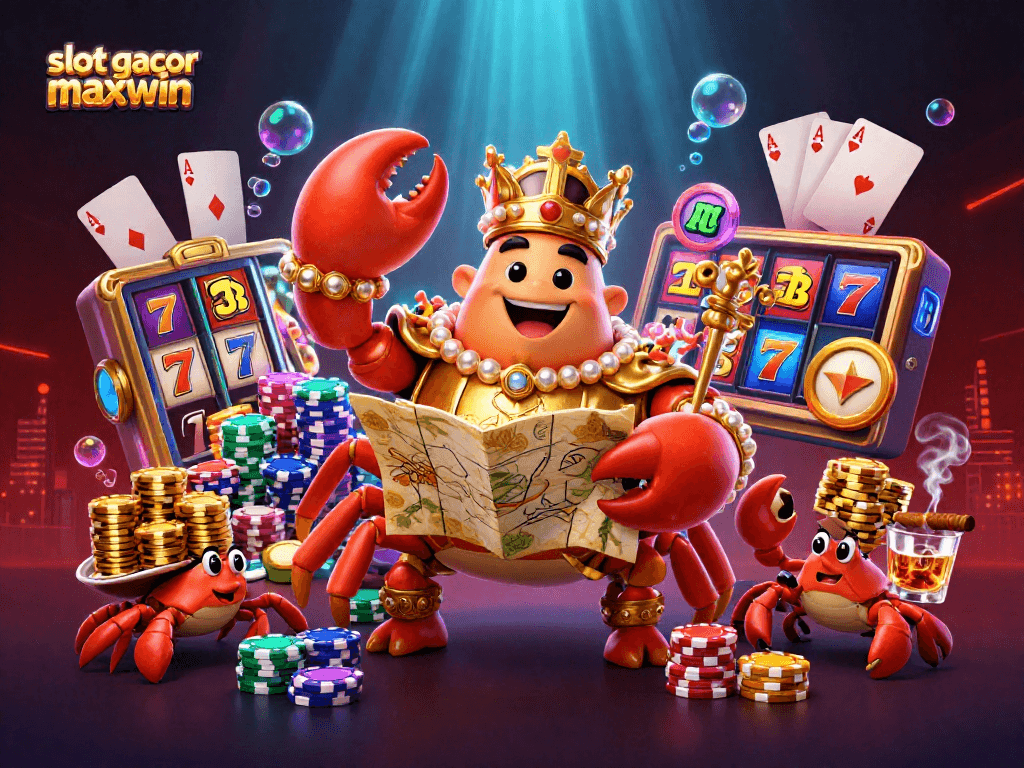 Experience the thrill of slot gacor maxwin as golden crab emperor navigates a glittering casino scene.
