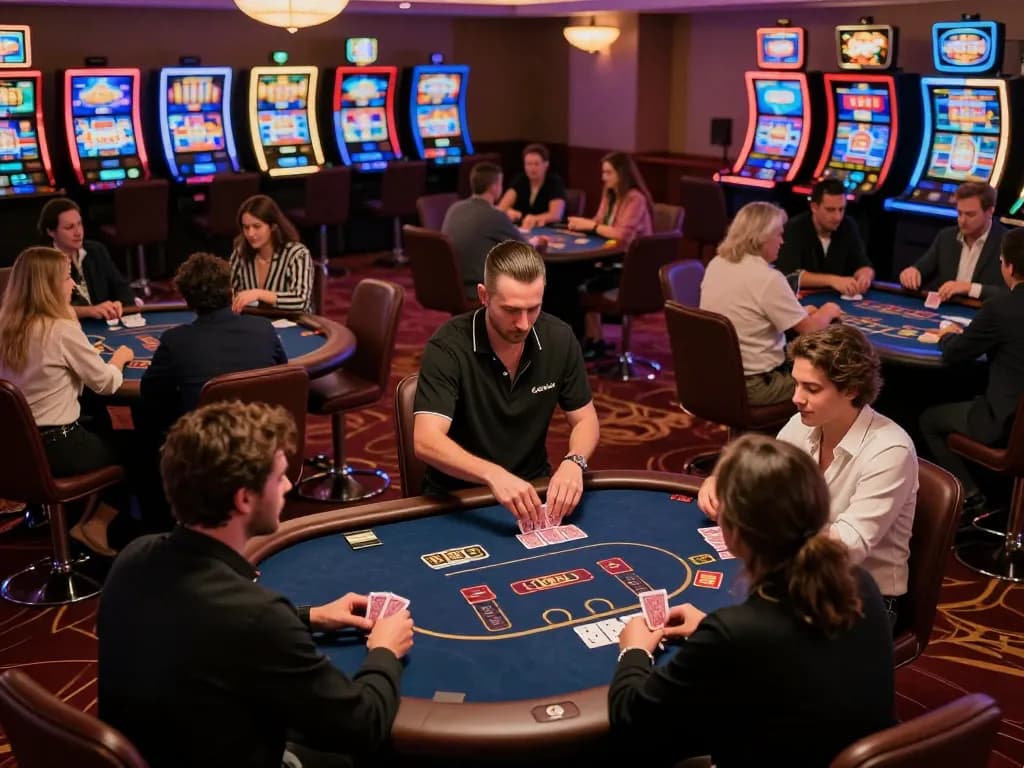 Players enjoying poker tables at 88aa casino, showcasing excitement and dynamic gameplay.