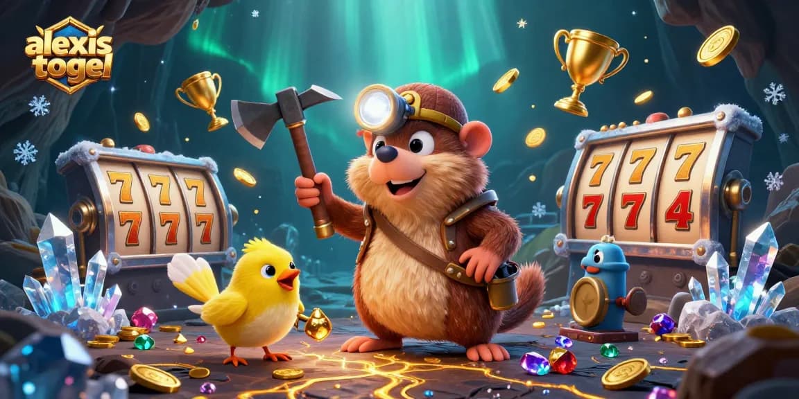 Play and win big with alexistogel's enchanting casino scene featuring treasure hunter mole and dazzling gems.