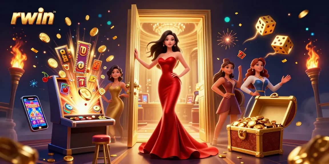 Experience the thrill of rwin in a vibrant casino scene with a jackpot explosion and glamorous atmosphere.