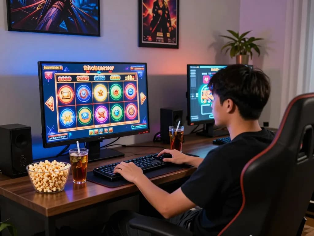Pengalaman bermain yang mendebarkan dengan pemain yang menikmati permainan situs slot gacor di rumah.