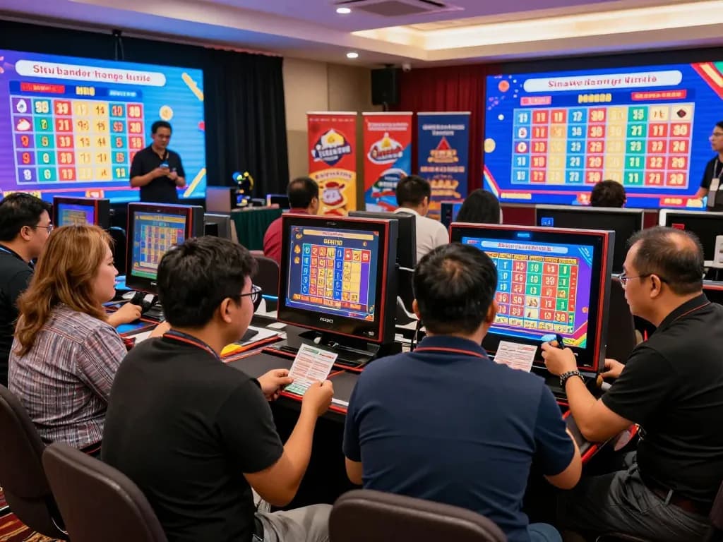 Live draw excitement at situs bandar togel singapore hongkong event, showing participants engaged in the gaming experience.