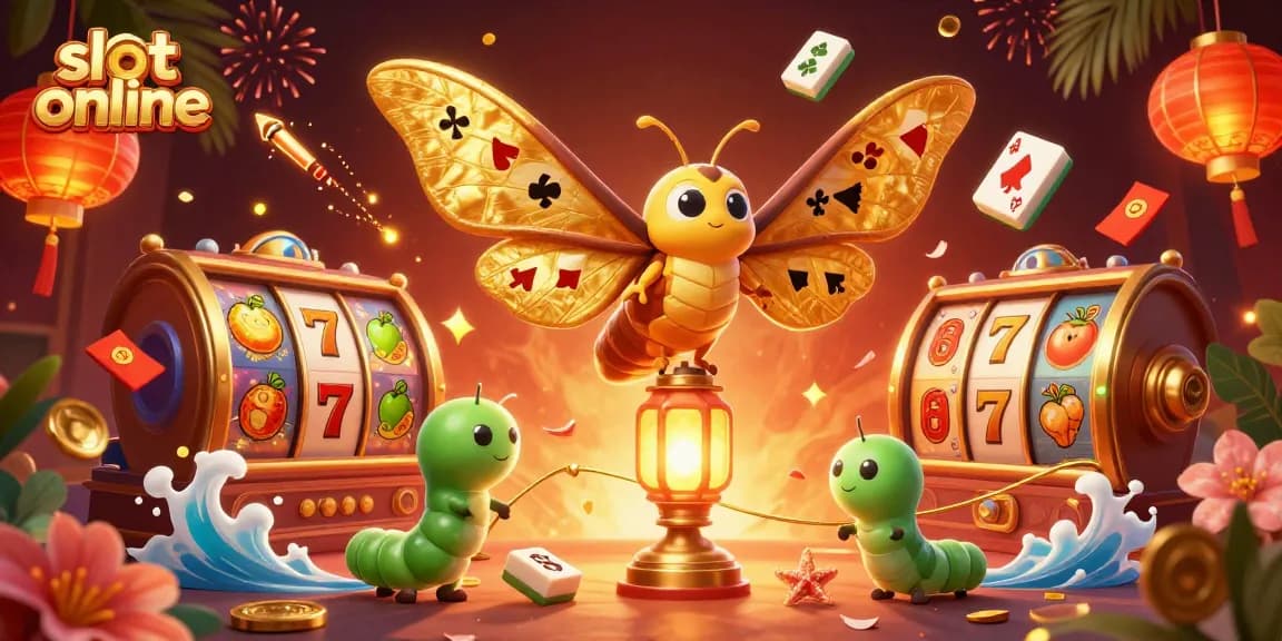 Slot online yang menarik dengan simbol jackpot dan sayap kupu-kupu emas, memberikan kesan kemewahan.