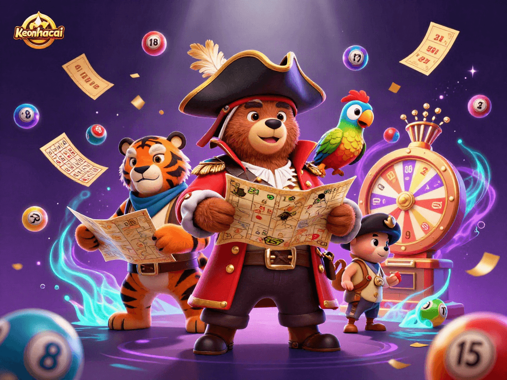 Engage with keonhacai's vibrant gaming adventure as a cartoon pirate captain and his crew explore treasures.