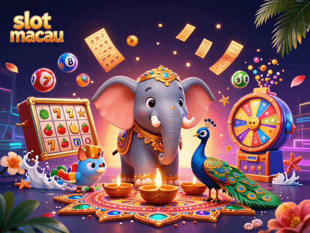 Experience the excitement of slot macau with vibrant symbols and colorful elements in this dynamic casino scene.