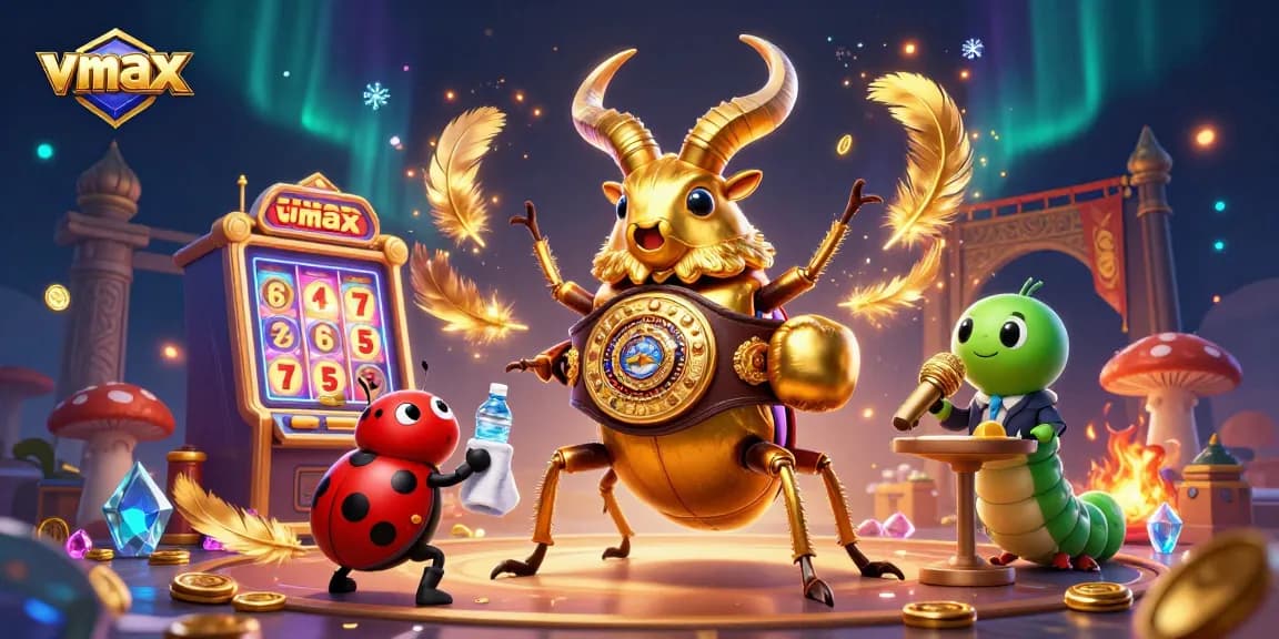 Experience thrilling vmax slots with colorful characters and dynamic game elements in a vibrant casino scene.