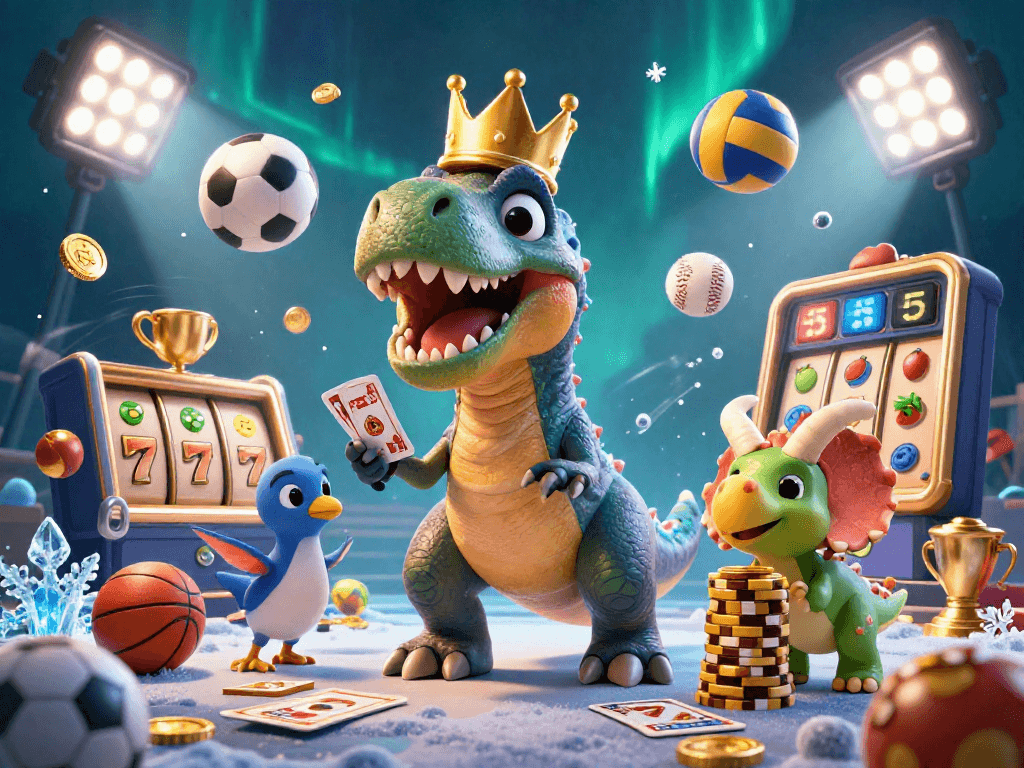 Acgwin showcases fun T-Rex card shuffling amid slot elements, capturing vibrant gaming energy.