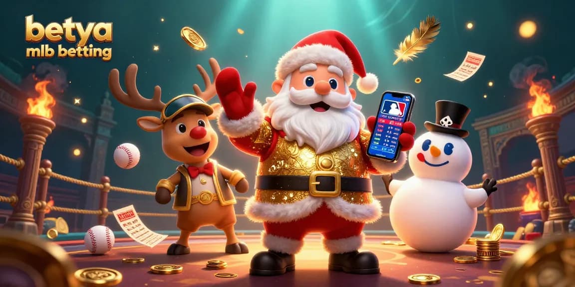Betya MLB betting comes alive with an exciting 3D cartoon illustration of Santa and his friends amid immersive casino elements.
