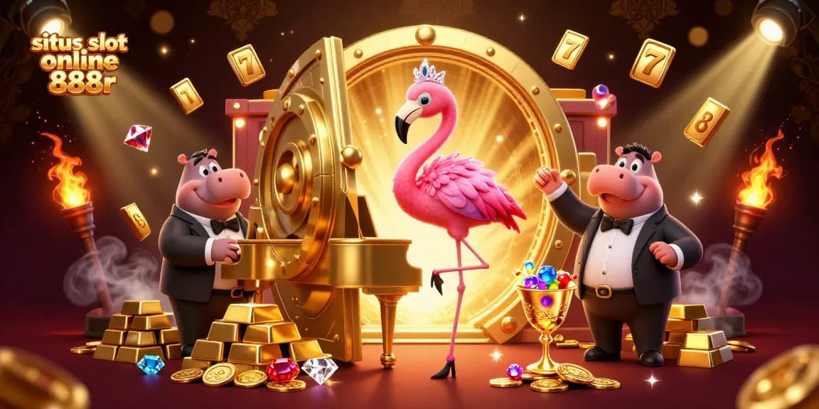 situs slot online 888r reveals a vibrant casino scene with enchanting characters and dazzling treasures.