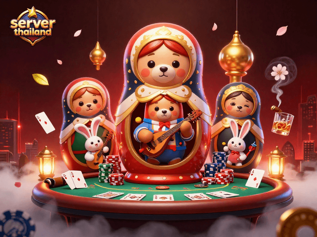 Engage in thrilling gameplay with server thailand, showcasing vibrant casino elements and characters.