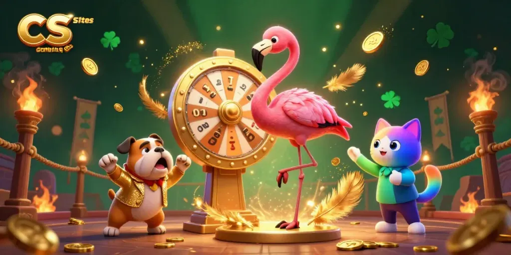 Experience excitement at CS Gambling Sites with animated characters, vibrant elements, and dynamic atmosphere.
