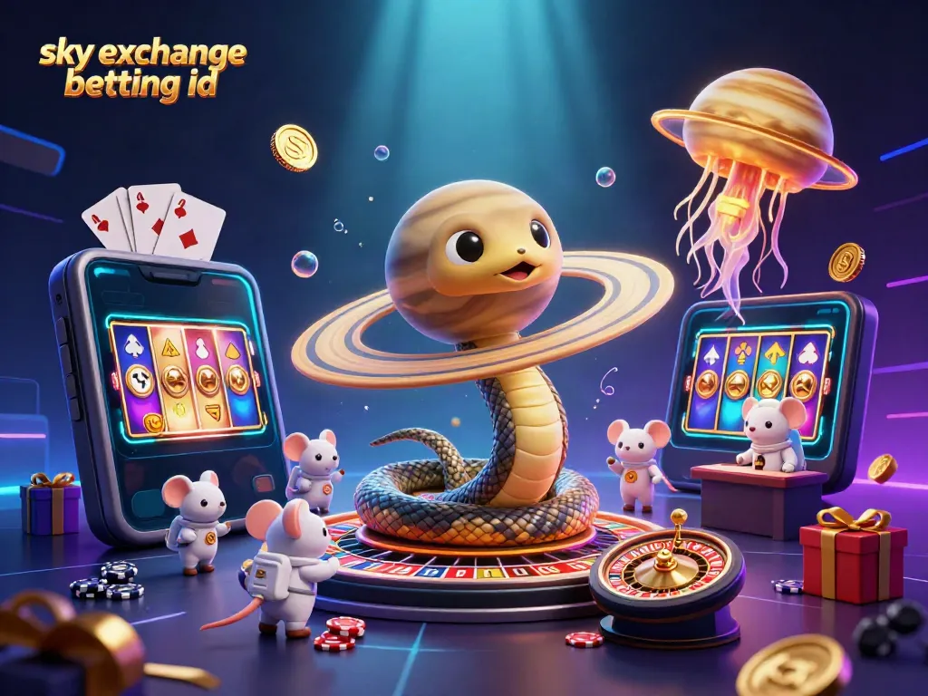 Engage with sky exchange betting id in this vibrant cosmic casino scene featuring astronaut mice betting.