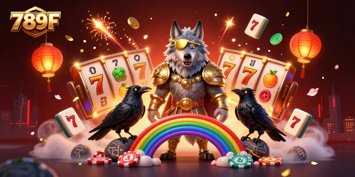 Spin and win with 789F as Odin and his ravens stand amidst a vibrant casino scene.