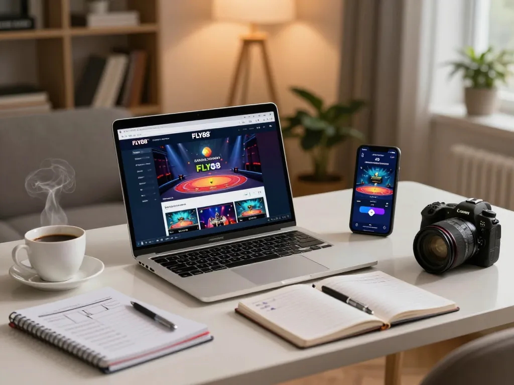 Engaged player using FLY88MB interface on laptop for online casino gaming