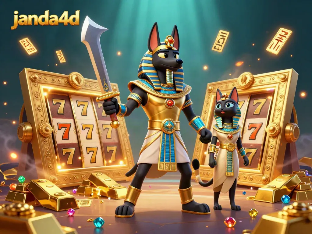Janda4d menawarkan pengalaman bermain slot dengan ilustrasi Anubis dan Bastet yang memukau.