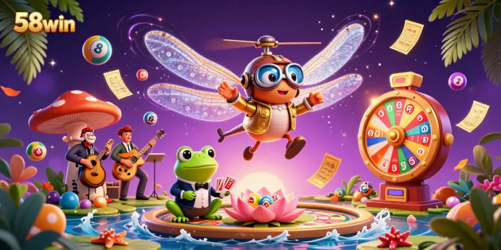 Experience thrilling casino action with 58win at a lily pad casino with exciting games and vibrant elements.