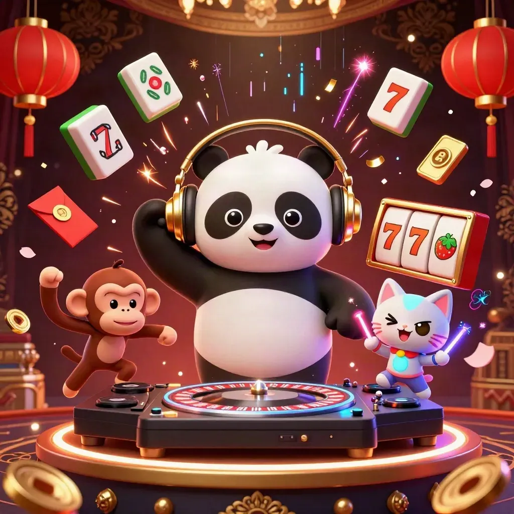 DJ panda, breakdancing monkey and rave kitten amid casino relics and neon energy