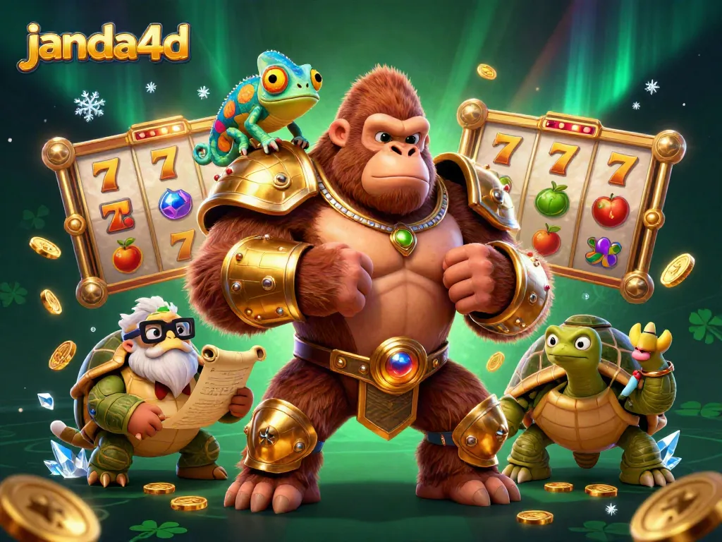 Slot virtual yang memukau dengan janda4d, menggambarkan simbol keberuntungan dan interaksi karakter.