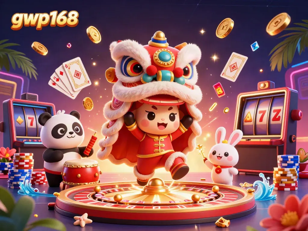 Menangkan permainan di gwp168 dengan jackpot slot dan suasana meriah Tahun Baru Cina.