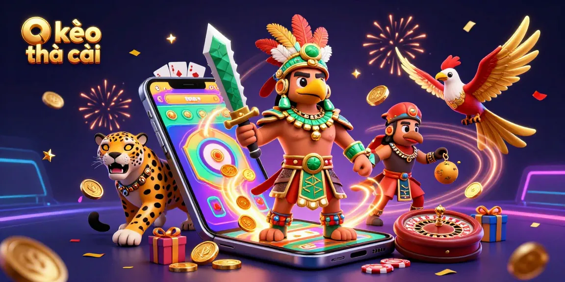 Engage in kèo nhà cái with vibrant characters and thrilling sports betting elements in a 3D illustrated scene.