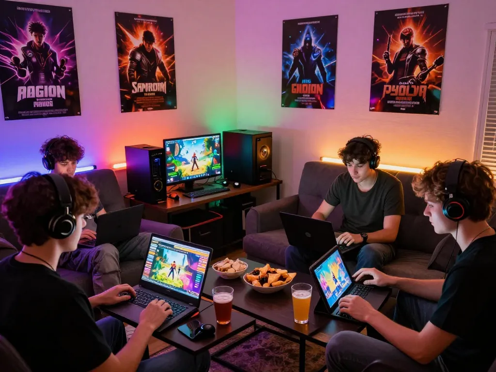 Players enjoying immersive porngames in a cozy gaming environment with vibrant colors and engaging content.