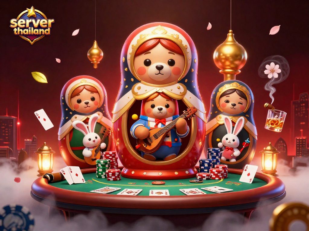 Engage in thrilling gameplay with server thailand, showcasing vibrant casino elements and characters.