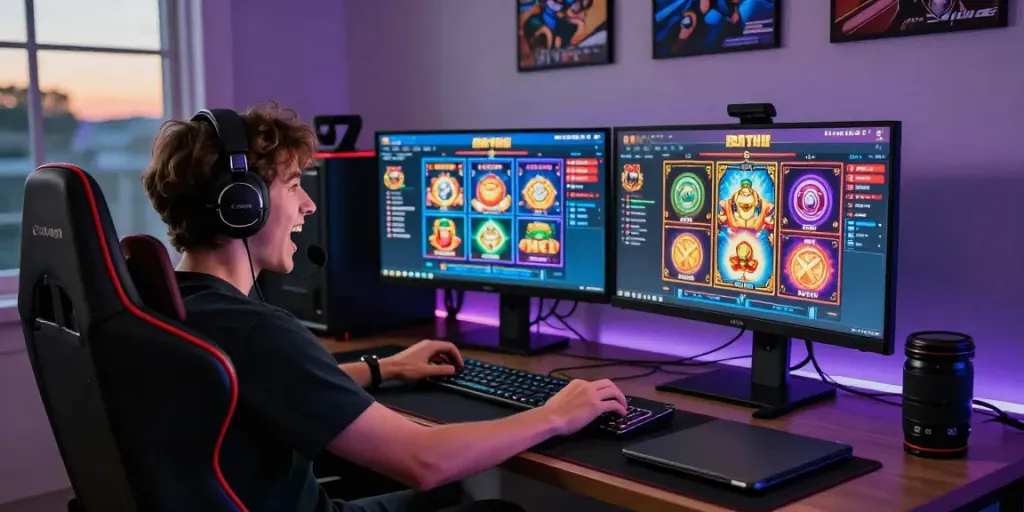 Pengguna bermain slot dengan antusias di komputer, menampilkan slot gacor.