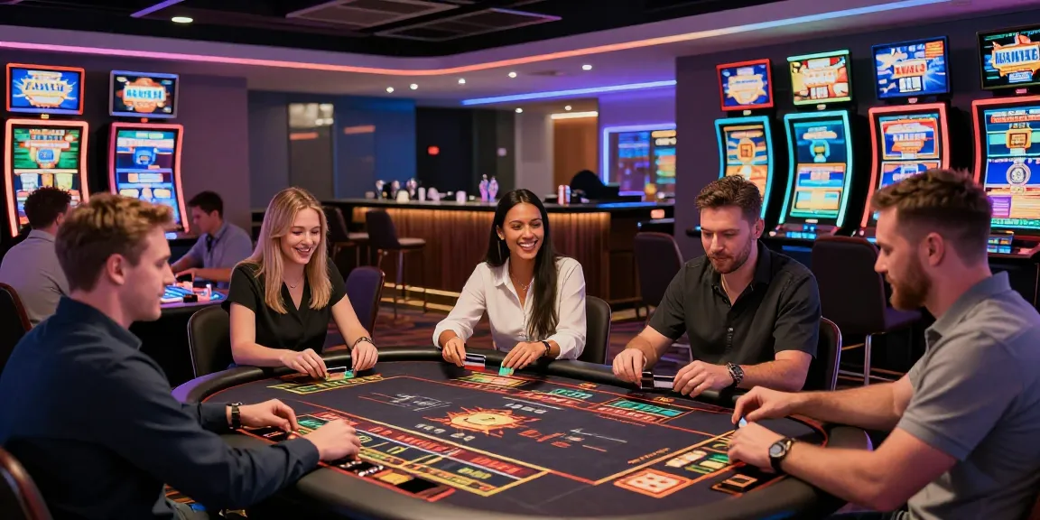 Players enjoying gaming at a vibrant casino using credit cards at brcs.co.uk with bright lights and live dealer tables.