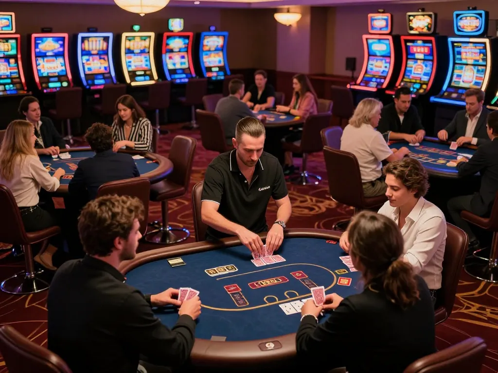 Players enjoying poker tables at 88aa casino, showcasing excitement and dynamic gameplay.