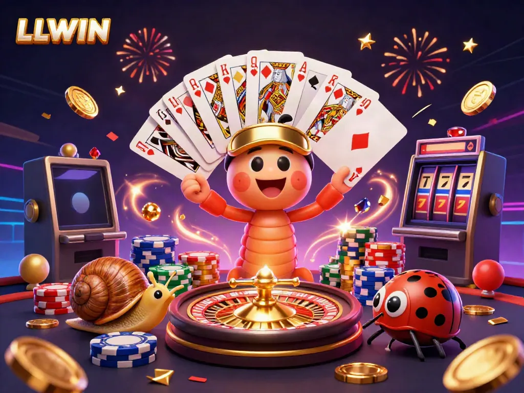 Engage with LLWIN's vibrant casino scene featuring a millipede dealer and exciting gaming elements.