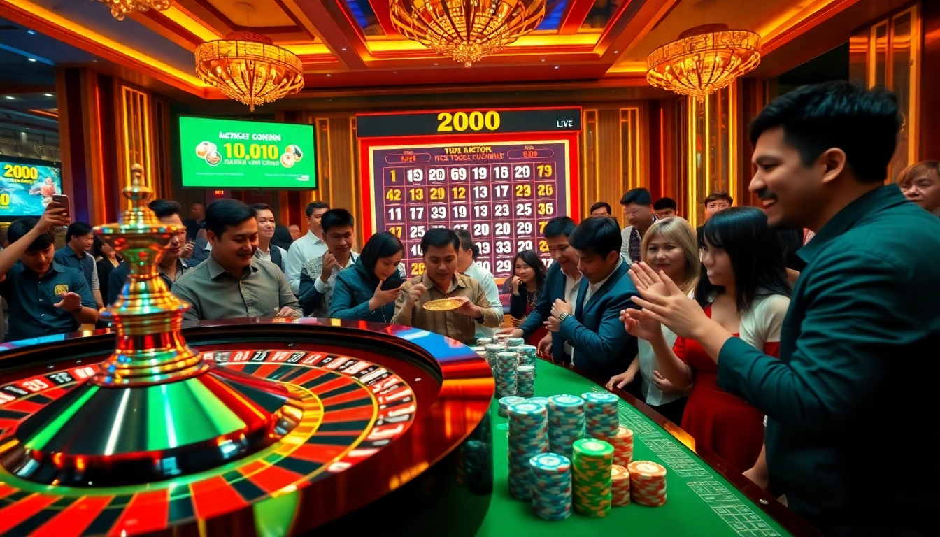 Togel China live drawing at a vibrant casino with excited players and engaging gaming elements.