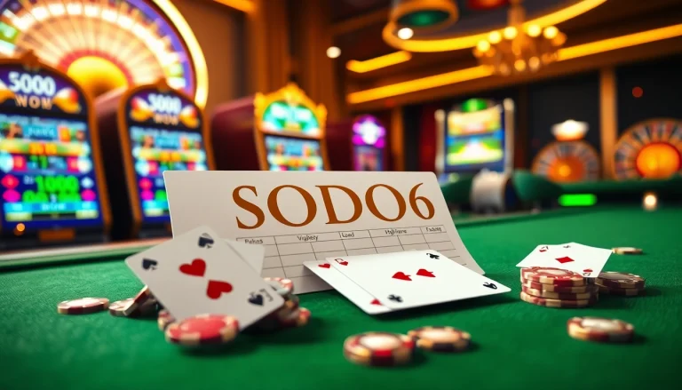 SODO66 betting slip surrounded by luxurious casino tables and vibrant slot machines.