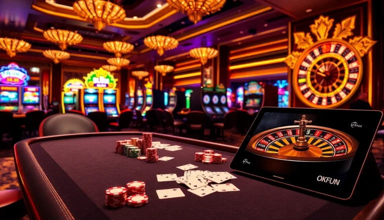 Engaged players enjoying high-stakes poker at OKFUN Casino, capturing the thrill of gambling.