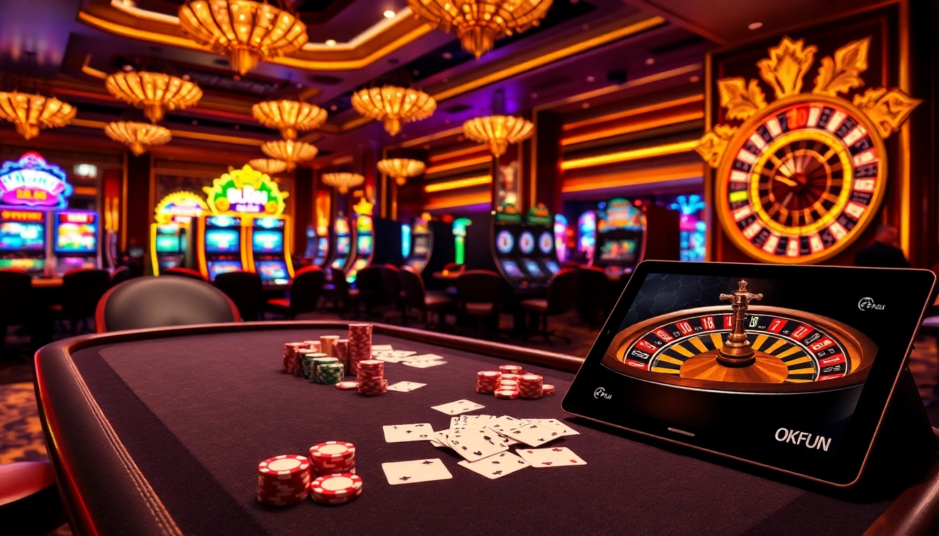 Engaged players enjoying high-stakes poker at OKFUN Casino, capturing the thrill of gambling.