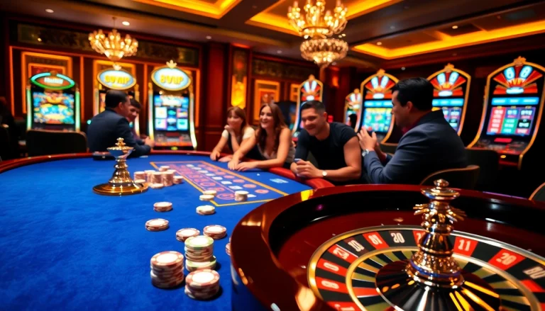 68VIP players engaging in an exciting poker game at a vibrant casino table.